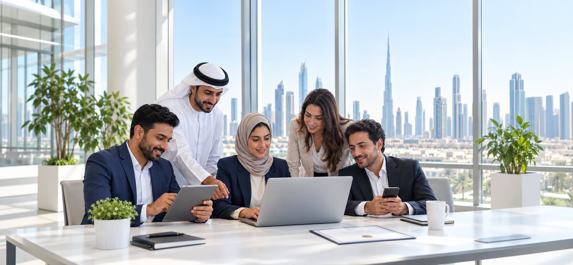 Équipe d’une PME apprenant ensemble dans un bureau à Dubaï, Education for All