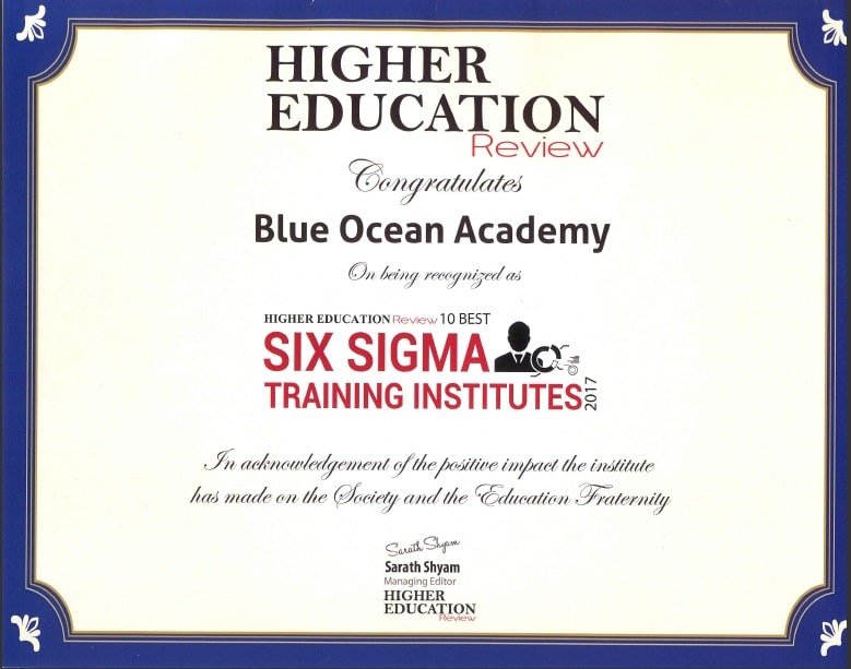 One of the 10 Best Six Sigma Training Institutes award in 2017