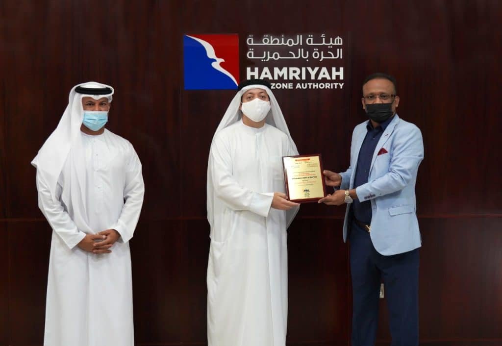 His Excellency Saud Salim Al Mazrouei, Director of Hamriyah Free Zone Authority (HFZA), and presented the "Influential Leader of the Year" IHRC Award