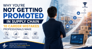 Supply chain professional planning career growth while reviewing logistics performance and leadership development.
